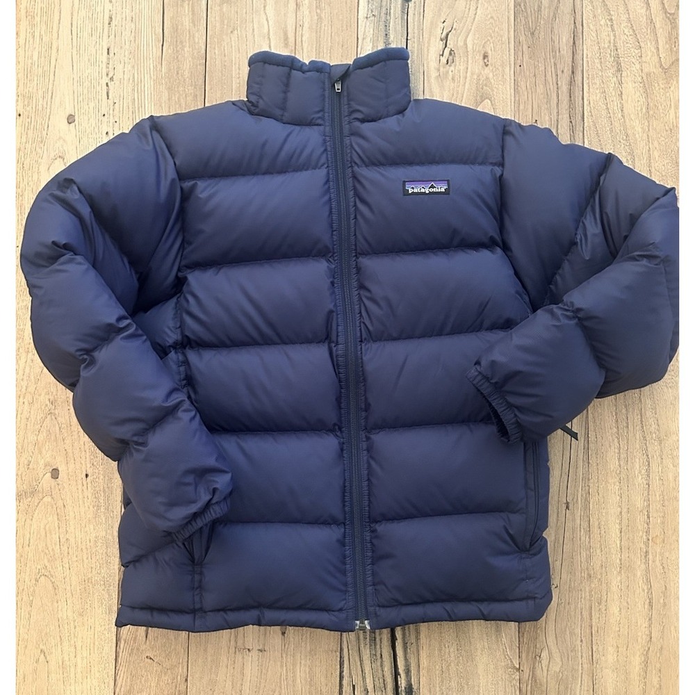 Vtg Patagonia Kids Down Sweater Jacket Size L 12 Navy Puffer Coat Insulated